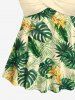 Plus Size Tropical Leaf Flower Print Halter Hawaii Tankini Top -  