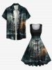 Plus Size Sailboat Castle Sea Waves Print Hawaii Cruise 1950s Vintage Dress -  