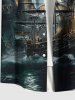 Plus Size Sailboat Castle Sea Waves Print Buttons Pocket Hawaii Cruise Shirt For Men -  