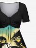 Plus Size Coconut Tree Sun Ombre Colorblock Print Cinched Hawaii Dress -  