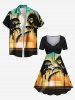 Plus Size Coconut Tree Sun Ombre Colorblock Print Cinched Hawaii Dress -  