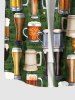 Plus Size Beer Cups Teapot Glasses Print Buttons Pocket Hawaii Shirt For Men -  