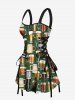 Beer Cups Teapot Glasses Print Lace Up Hawaii Tank Dress -  