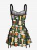Beer Cups Teapot Glasses Print Lace Up Hawaii Tank Dress -  