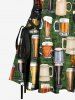 Beer Cups Teapot Glasses Print Lace Up Hawaii Tank Dress -  