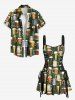 Beer Cups Teapot Glasses Print Lace Up Hawaii Tank Dress -  
