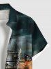 Plus Size Sailboat Castle Sea Waves Print Buttons Pocket Hawaii Cruise Shirt For Men -  