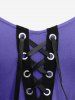 Plus Size Grommets Lace Up Mesh Bell Sleeves Buckle Belt Dress -  