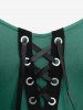 Plus Size Grommets Lace Up Mesh Bell Sleeves Buckle Belt Dress -  