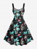 Robe Hawaïen Ligne A Lettre Oiseaux et Noix de Coco Imprimés de Grande Taille - Noir XXS