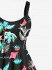 Robe Hawaïen Ligne A Lettre Oiseaux et Noix de Coco Imprimés de Grande Taille - Noir XXS