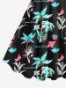 Robe Hawaïen Ligne A Lettre Oiseaux et Noix de Coco Imprimés de Grande Taille - Noir XXS