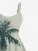 Robe Débardeur Hawaïen Ligne A Arbre Noix de Coco et Plage Imprimés de Grande Taille - Vert XS