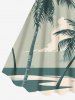 Robe Débardeur Hawaïen Ligne A Arbre Noix de Coco et Plage Imprimés de Grande Taille - Vert XS