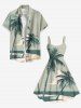 Robe Débardeur Hawaïen Ligne A Arbre Noix de Coco et Plage Imprimés de Grande Taille - Vert XS