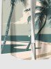 Plus Size Coconut Tree Sea Beach Cloud Print Hawaii Button Pocket Shirt For Men -  