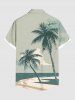 Plus Size Coconut Tree Sea Beach Cloud Print Hawaii Button Pocket Shirt For Men -  