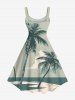 Plus Size Coconut Tree Sea Beach Cloud Print Hawaii A Line Tank Dress - Vert L