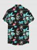 Plus Size Coconut Tree Bird Letters Print Hawaii Button Pocket Shirt For Men -  