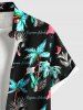 Plus Size Coconut Tree Bird Letters Print Hawaii Button Pocket Shirt For Men -  