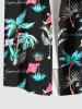 Plus Size Coconut Tree Bird Letters Print Hawaii Button Pocket Shirt For Men -  