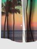 Plus Size Coconut Tree Sea Ombre Dusk Sky Print Hawaii Button Pocket Shirt For Men -  