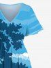 Plus Size Coconut Tree Sea Beach Ombre Sky Print Hawaii Split Pocket A Line Midi Dress -  