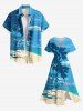 Plus Size Coconut Tree Sea Beach Ombre Sky Print Hawaii Split Pocket A Line Midi Dress -  