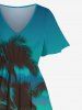 Plus Size Coconut Tree Sea Ombre Dusk Sky Print Hawaii Split Pocket A Line Midi Dress -  