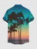 Plus Size Coconut Tree Sea Ombre Dusk Sky Print Hawaii Button Pocket Shirt For Men -  
