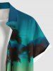 Plus Size Coconut Tree Sea Ombre Dusk Sky Print Hawaii Button Pocket Shirt For Men -  