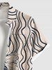 Plus Size Floral Wave Line Two Tone Print Hawaii Button Pocket Shirt For Men -  