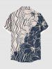 Plus Size Floral Wave Line Two Tone Print Hawaii Button Pocket Shirt For Men -  