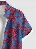 Plus Size Coral Branch Two Tone Print Hawaii Button Pocket Shirt For Men -  