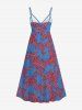 Robe Superposée Ligne A Bicolroe Branche de Corail Imprimée de Grande Taille - Bleu M