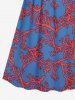 Robe Superposée Ligne A Bicolroe Branche de Corail Imprimée de Grande Taille - Bleu M