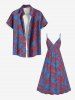 Robe Superposée Ligne A Bicolroe Branche de Corail Imprimée de Grande Taille - Bleu M