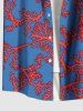 Plus Size Coral Branch Two Tone Print Hawaii Button Pocket Shirt For Men -  
