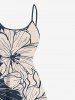 Plus Size Floral Wave Line Two Tone Print Hawaii High Low Asymmetric Cami Dress -  