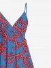 Plus Size Coral Branch Two Tone Print Hawaii Surplice A Line Cami Dress -  