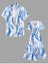 Costume D'affaire en Ombre Zigzagué Grande Taille pour Couples - Bleu clair 