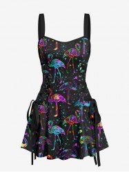Flamingo Colorful Galaxy Print Hawaii Lace Up A Line Tank Dress -  