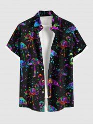 Plus Size Flamingo Colorful Galaxy Print Hawaii Button Pocket Shirt For Men -  