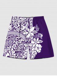 Short de Plage Motif de Feuille et de Fleur Imprimée de Grande Taille pour Homme - Pourpre  7XL