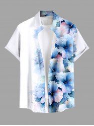 Plus Size Ombre Hibiscus Flower Print Buttons Pocket Hawaii Shirt For Men -  