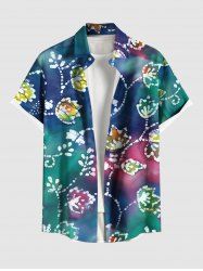 Plus Size Floral Tie Dye Ombre Print Hawaii Button Pocket Shirt For Men -  
