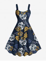 Robe Débardeur Hawaïen à Imprimé Feuilles et Fleurs Grande-Taille - Noir L