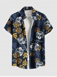 Chemise de Grande Taille Fleur Feuille Imprimées avec Poche Cousue avec Boutons - Noir XL