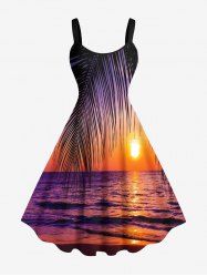 Robe débardeur grande taille à imprimé tropical, feuilles, soleil et vagues, style hawaïen - Orange XXS