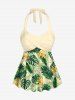 Tropical Leaf Flower Print Women Swimsuit and Men Beach Shorts Shirt Matching Hawaii Beach Outfit For Couples -  